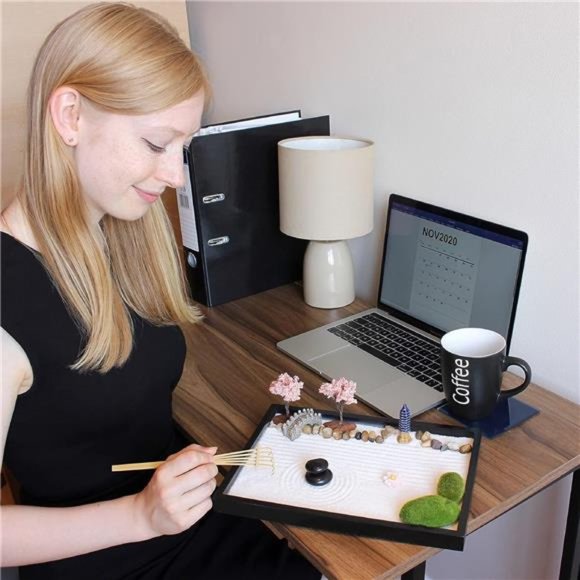 Zen Garden Kit 11x8in Beautiful Premium Japanese Mini Rock Garden Gift Set. Home - Picture 3 of 6